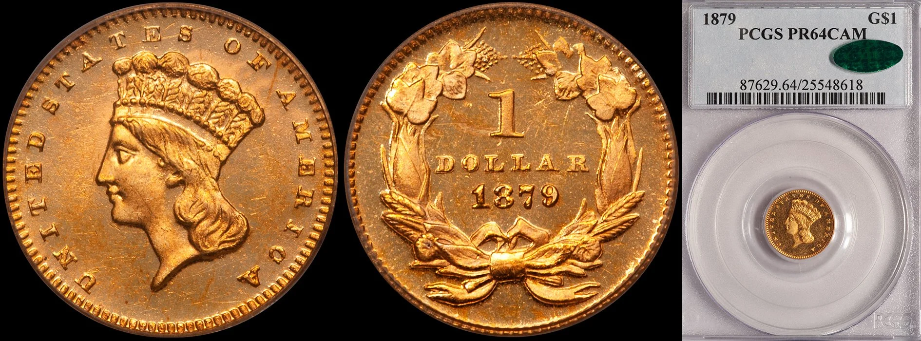 Gold Dollar. 1879 gold dollar. PCGS PR64CAM CAC.