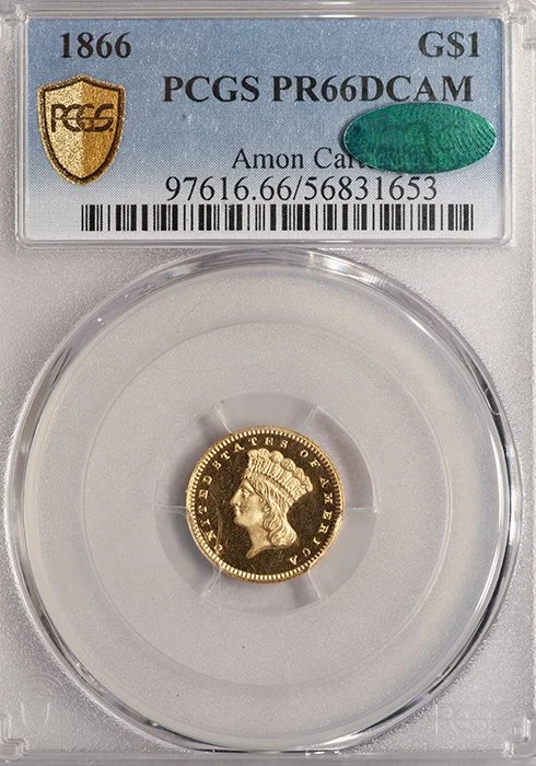 Gold Dollar. 1866 Proof $1 gold coin. PCGS PR66DCAM CAC. Ex Amon