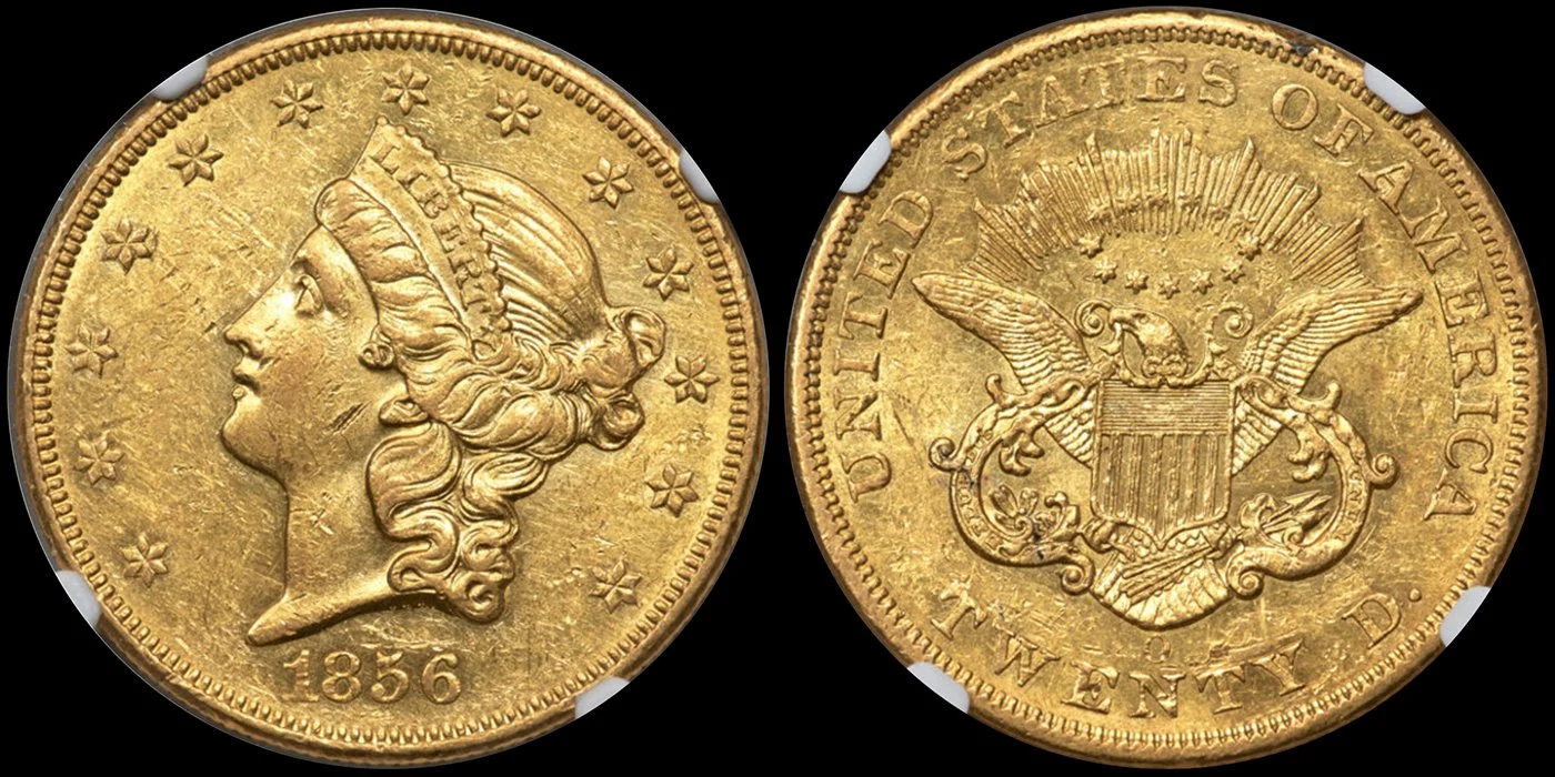 LOT 3384: 1856-O $20, PCGS AU58, courtesy of Heritage