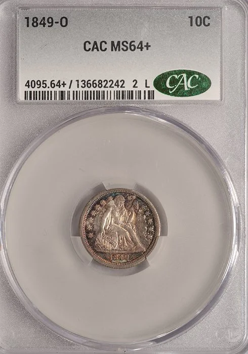 Dime. 1849-O New Orleans silver 10c. CACG MS64+.