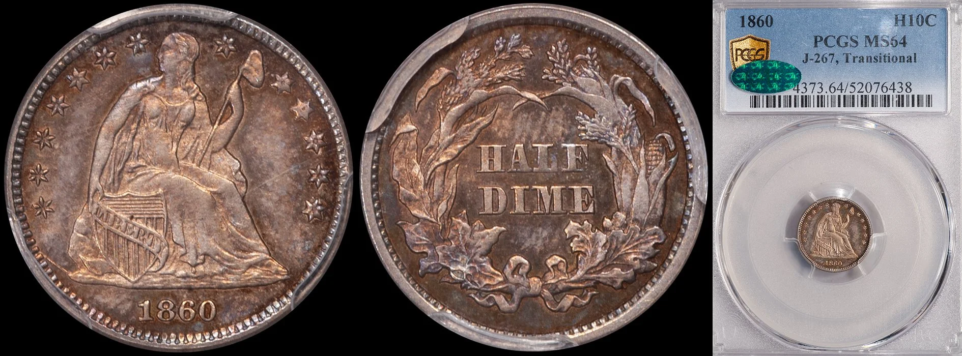 JUST ADDED - H10C - 1860 J-267, Transitional, PCGS MS64 CAC