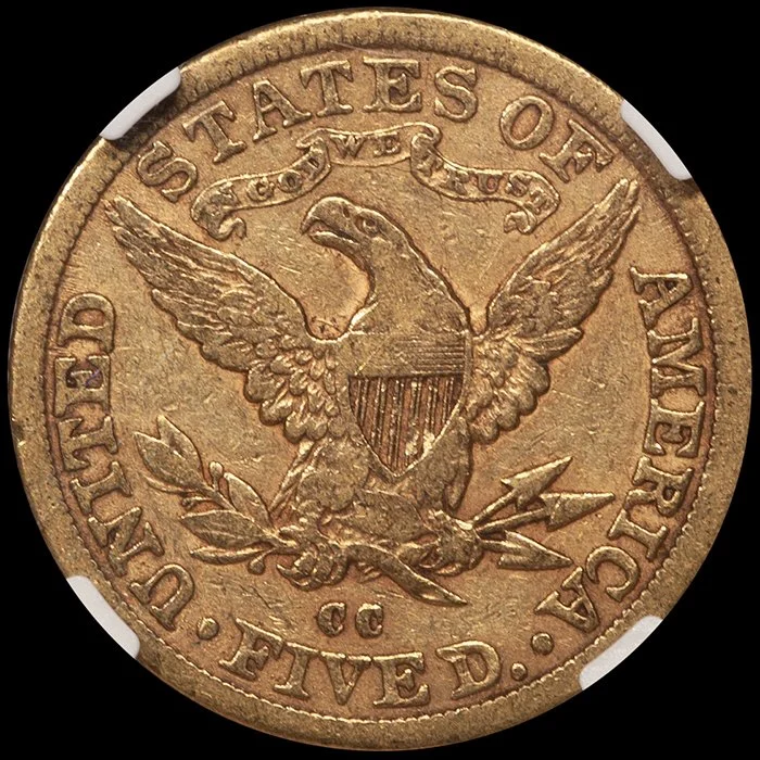Half Eagle. 1882-CC Carson City $5 gold coin. NGC EF40 CAC.