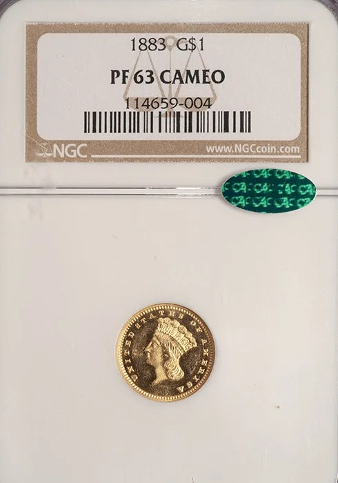 Gold Dollar. 183 $1 gold coin. NGC PR63CAM CAC.