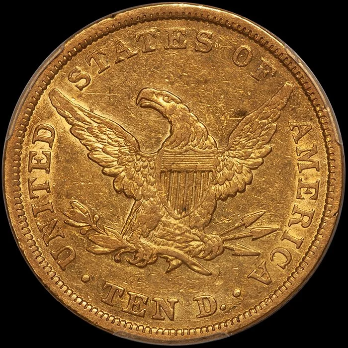Eagle. 1838 $10 gold coin. PCGS AU50.