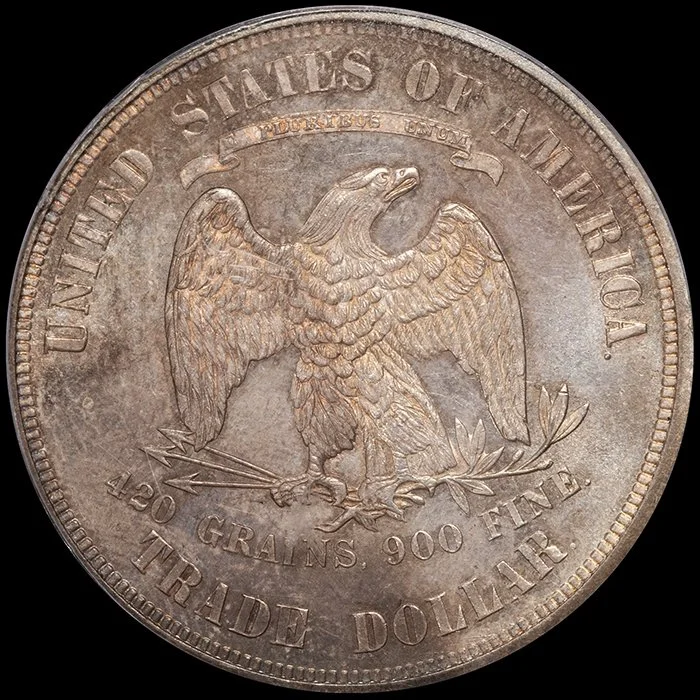 Trade Dollar. 1873 $1 silver coin. PCGS MS66 CAC. OGH.