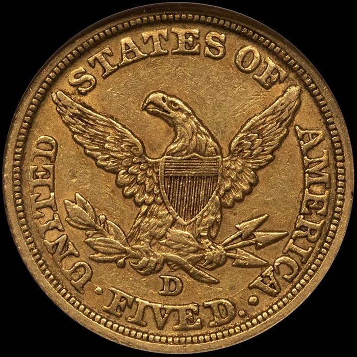 Half Eagle. 1845-D Dahlonega $5 gold coin. NGC AU55 CAC.