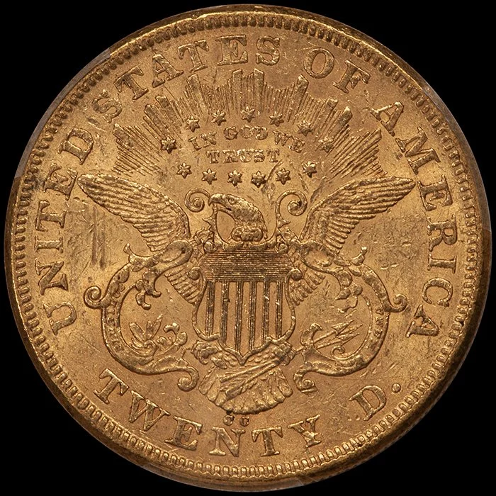 Double Eagle. 1873-CC Carson City $20 gold coin. PCGS AU55.
