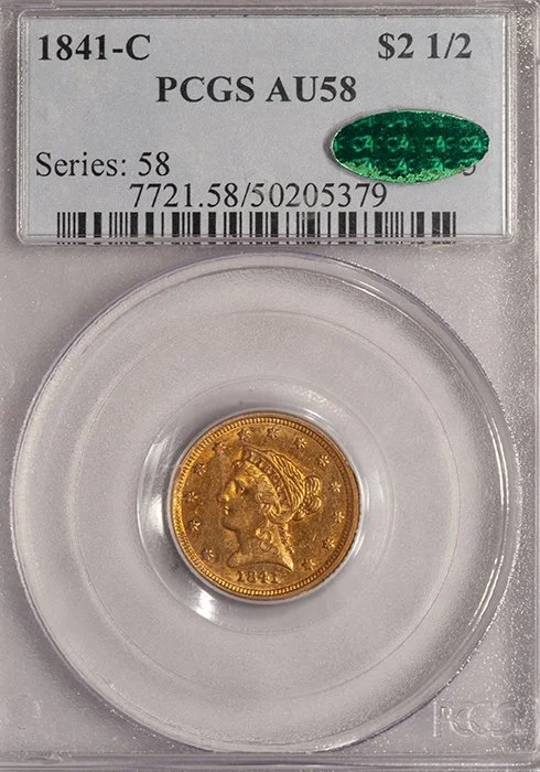 Quarter Eagle. 1841-C Charlotte $2.50 gold coin. PCGS AU58 CAC.