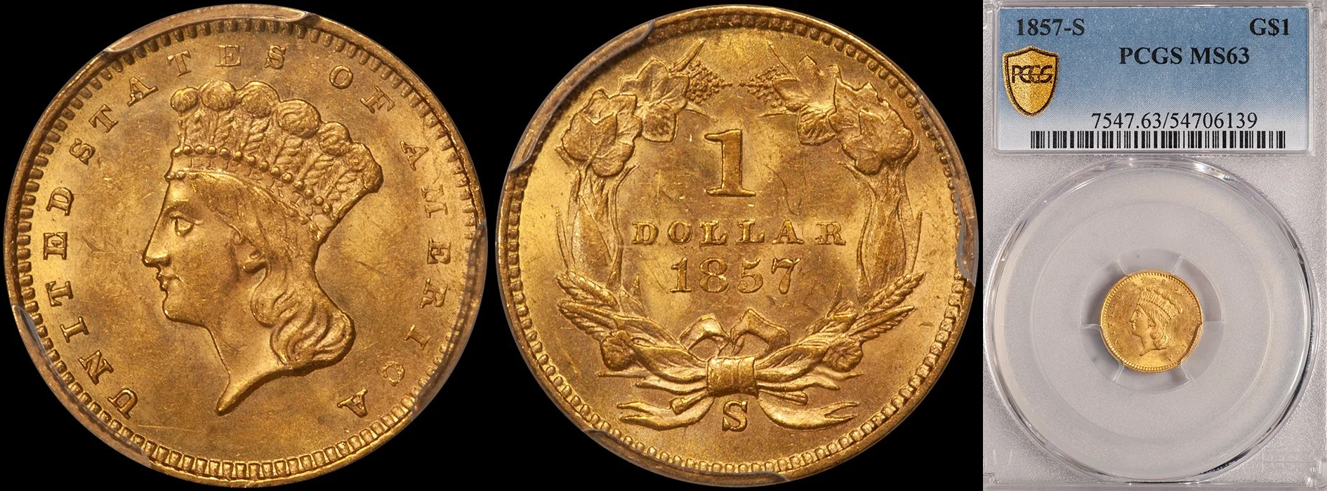 JUST ADDED - $1.00 - 1857-S PCGS MS63
