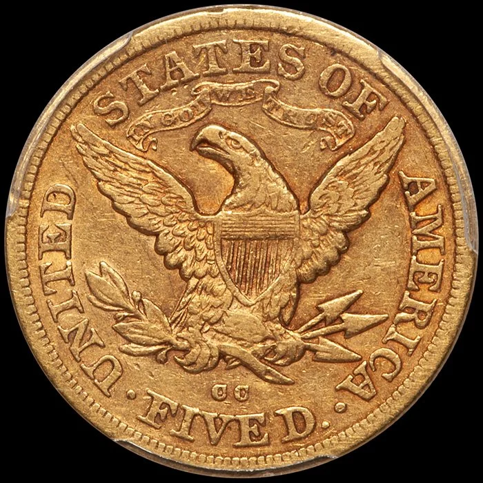 Half Eagle. 1878-CC Carson City $5 gold coin. PCGS EF45 CAC.