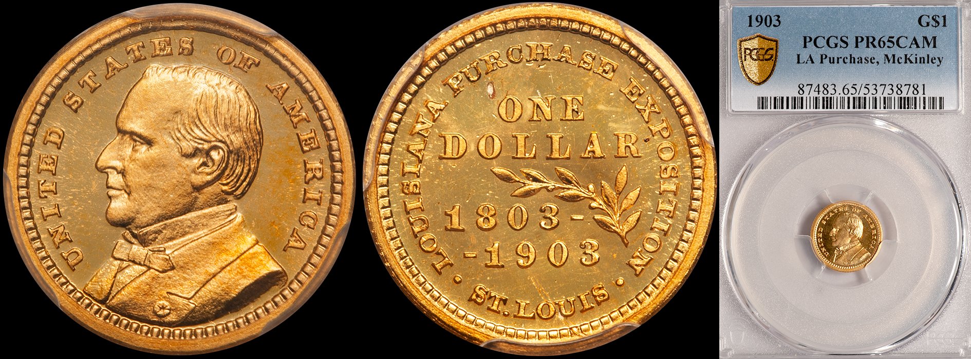 Gold Dollar. 1901 Proof LA Purchase, McKinley $1.00 gold coin. PCGS PR65CAM.