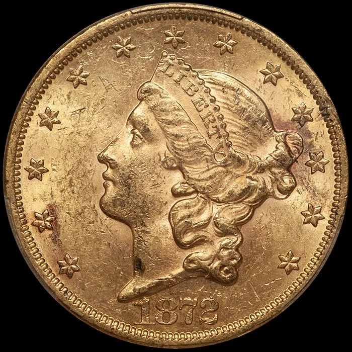 Double Eagle. 1872 $20 gold coin. PCGS MS61. Ex Fairmont.