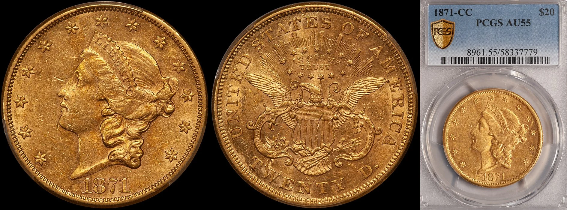 JUST ADDED - $20.00 - 1871-CC PCGS AU55
