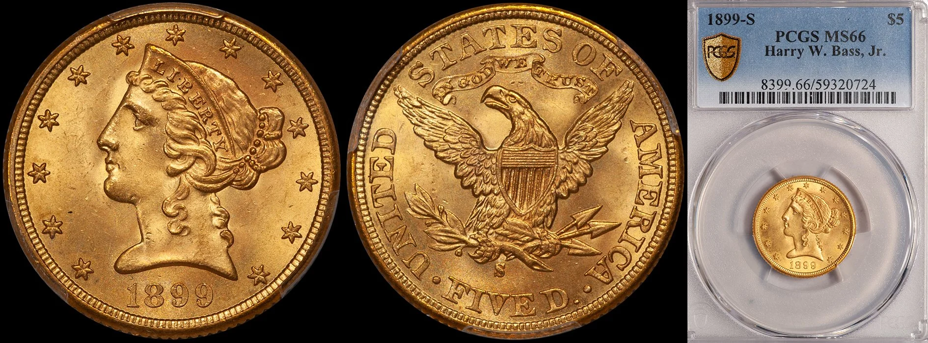 JUST ADDED - $5.00 - 1899-S PCGS MS66, ex Bass