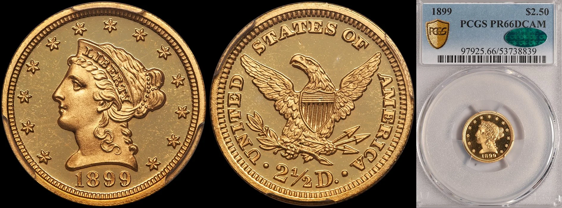 Quarter Eagle. 1899 Proof $2.50 gold coin. PCGS PR667DCAM CAC.