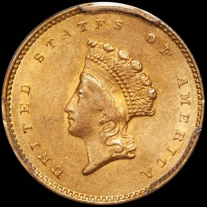 Gold Dollar. 1855-O New Orleans $1 gold coin. PCGS MS61 CAC.