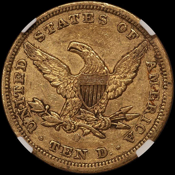 Eagle. 1854-O New Orleans Large Date $10 gold coin. NGC AU53 CAC.