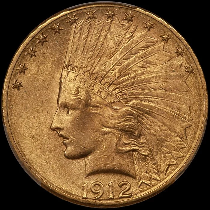 Eagle. 1912-S San Francisco Indian $10 gold coin. PCGS MS63+ CAC.