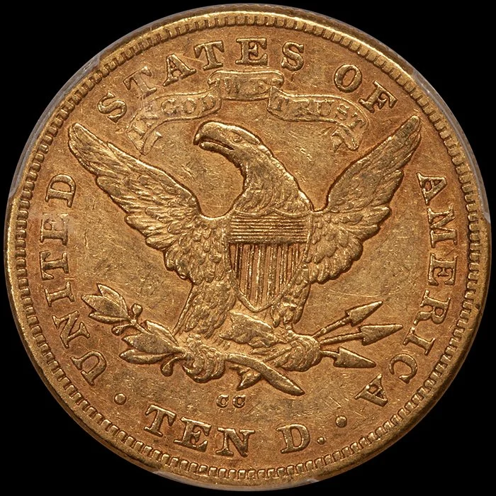Eagle. 1874-CC Carson City $10 gold coin. PCGS EF45 CAC.