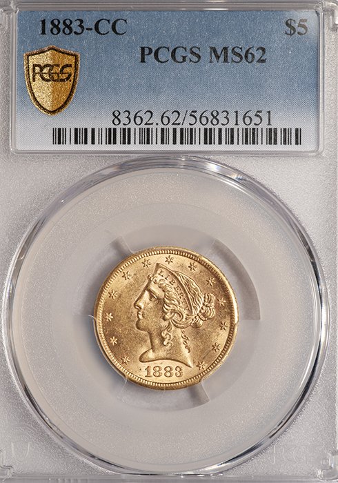 Half Eagle. 1883-CC Carson City $5 gold coin. PCGS MS62.