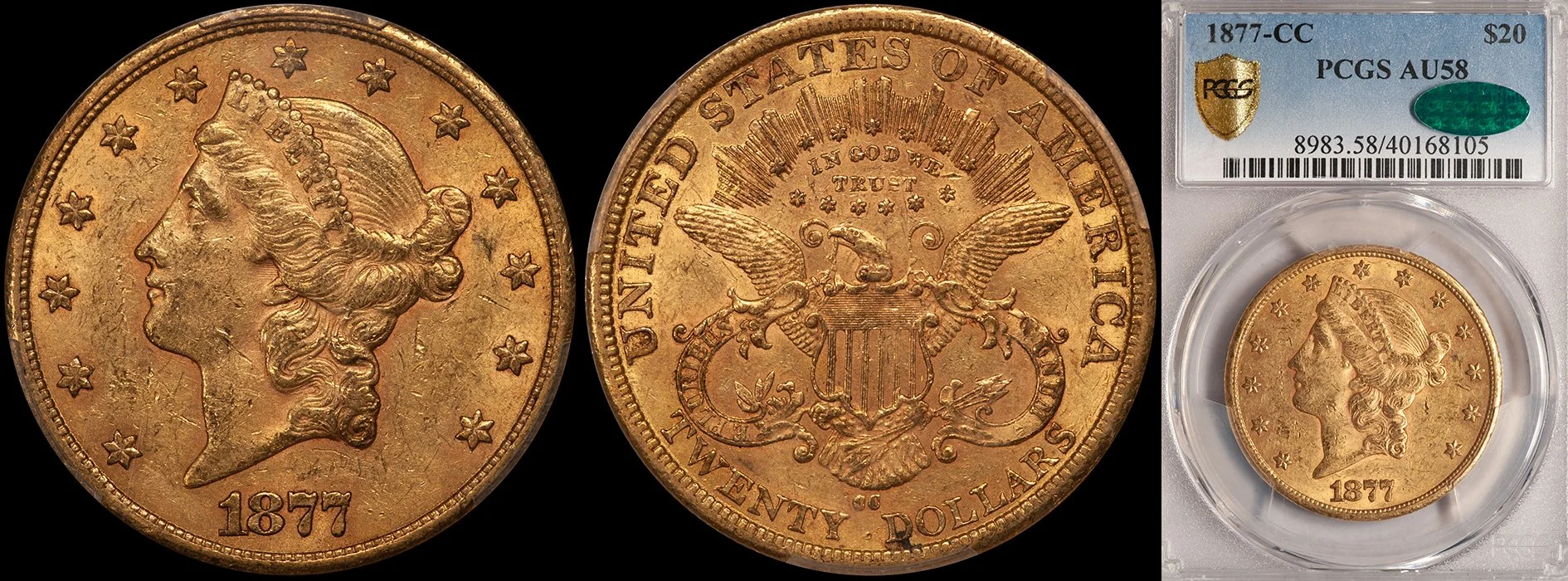 JUST ADDED - $20.00 - 1877-CC PCGS AU58 CAC