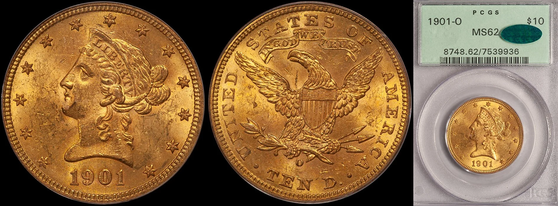 JUST ADDED - $10.00 - 1901-O PCGS MS62 CAC, OGH