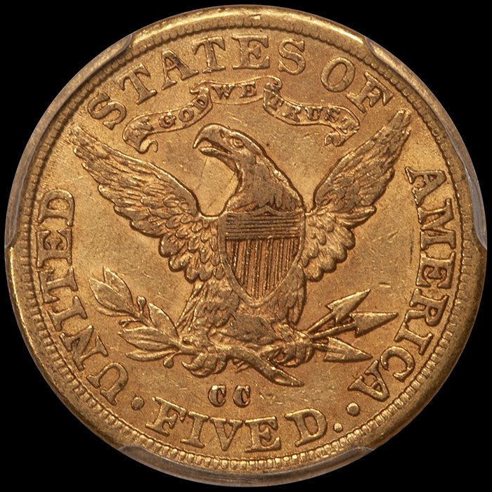 Half Eagle. 1882-CC Carson City $5 gold coin. PCGS AU55 CAC.