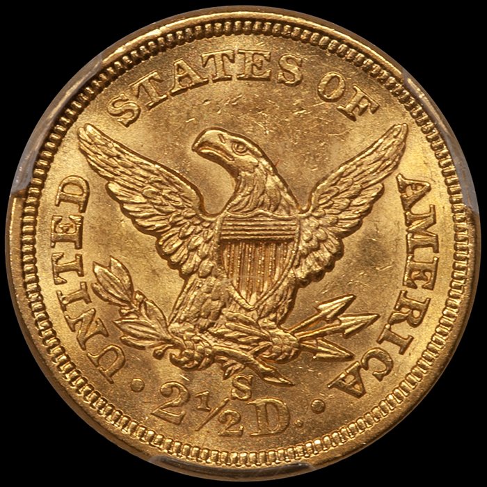 Quarter Eagle. 1856-S San Francisco $2.50 gold coin. PCGS MS62 CAC.