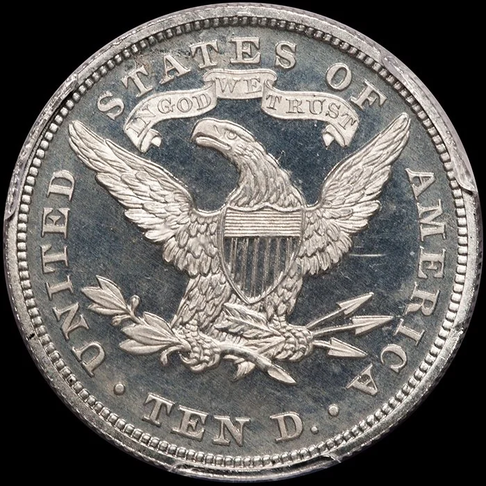 Eagle. 1870 Pattern $10 gold coin. J-1036. PCGS PR65CAM.