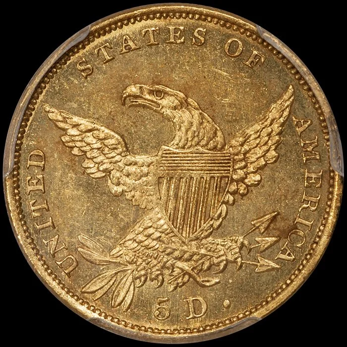 Half Eagle. 1834 Classic $5.00 gold coin. PCGS MS64 CAC.