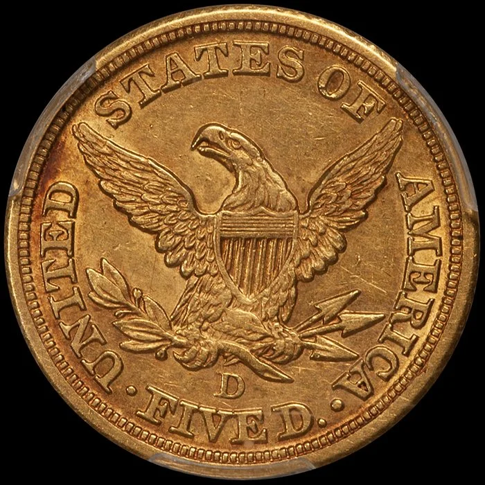 Half Eagle. 1856-D Dahlonega $5.00 gold coin. PCGS AU55 CAC.