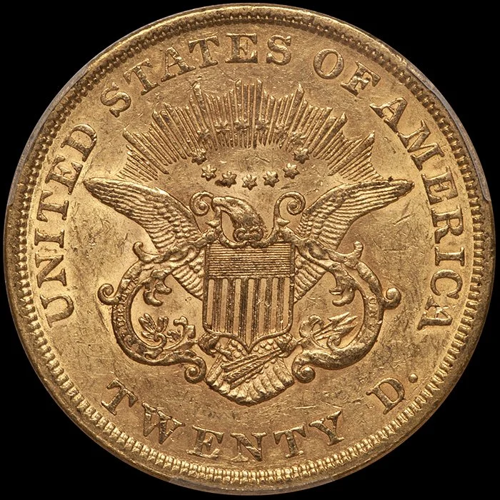 Double Eagle. 1853 $20 Gold Coin. PCGS AU58 CAC. (Copy)