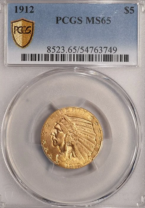 Half Eagle. 1912 $5 gold coin. PCGS MS65.