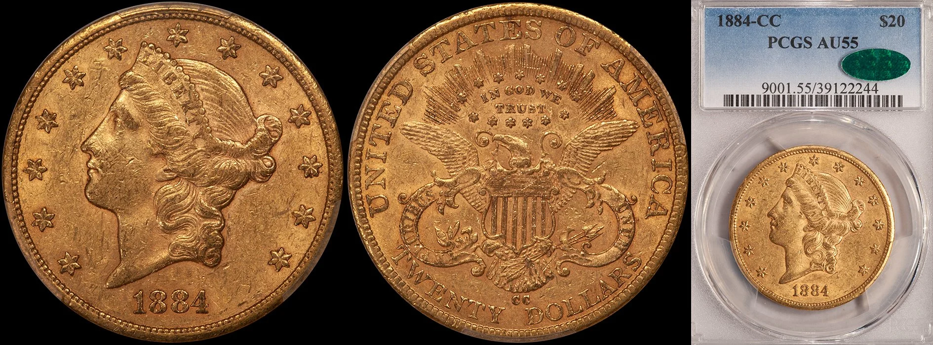 JUST ADDED - $20.00 - 1884-CC PCGS AU58 CAC