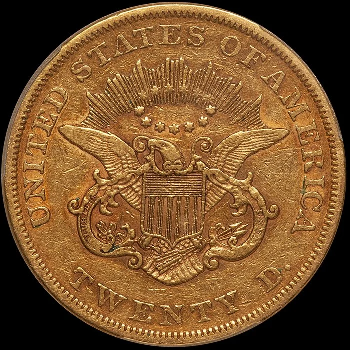 Double Eagle. 1859 $20 gold coin. PCGS EF40 CAC. (Copy)