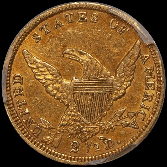 Quarter Eagle. 1838-C Charlotte $2.50 gold coin. PCGS AU58 CAC.