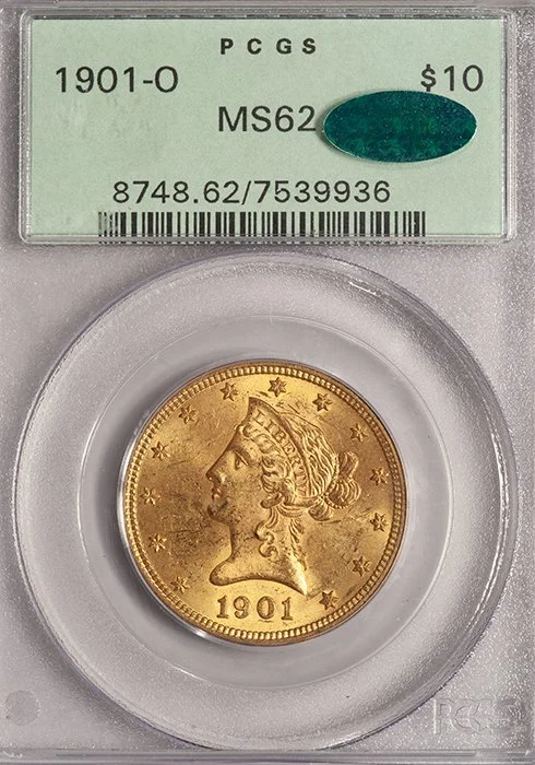 Eagle. 1901-O New Orleans $10 gold coin. PCGS MS62 CAC. OGH.