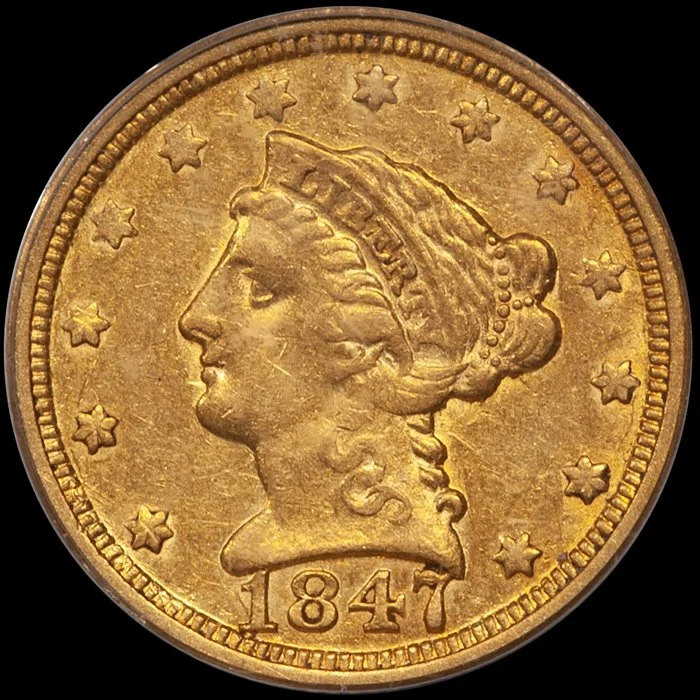 Quarter Eagle. 1847-O New Orleans $2.50 gold coin. PCGS AU50 CAC