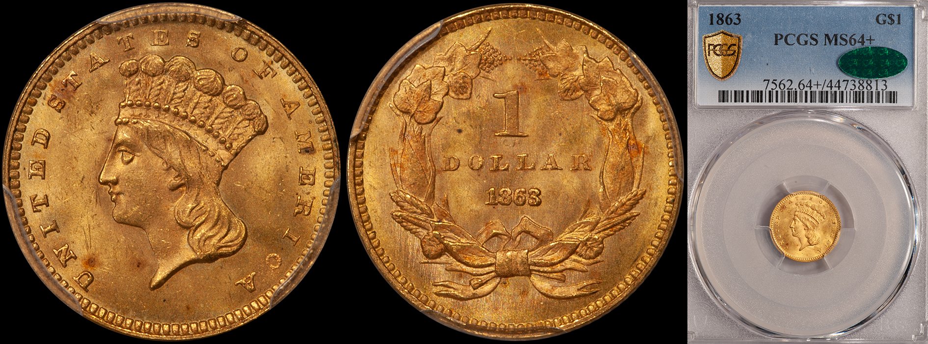 ON HOLD - $1.00 - 1863 PCGS MS64+ CAC