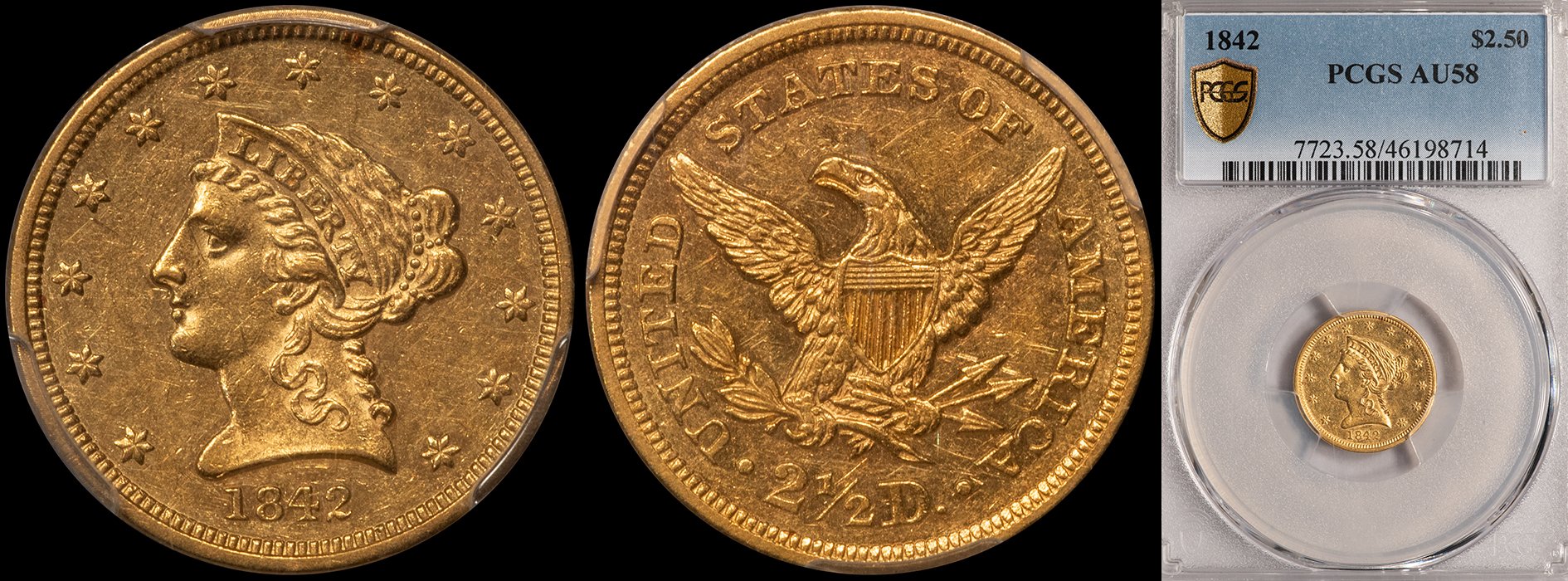 JUST ADDED - $2.50 - 1842 PCGS AU58