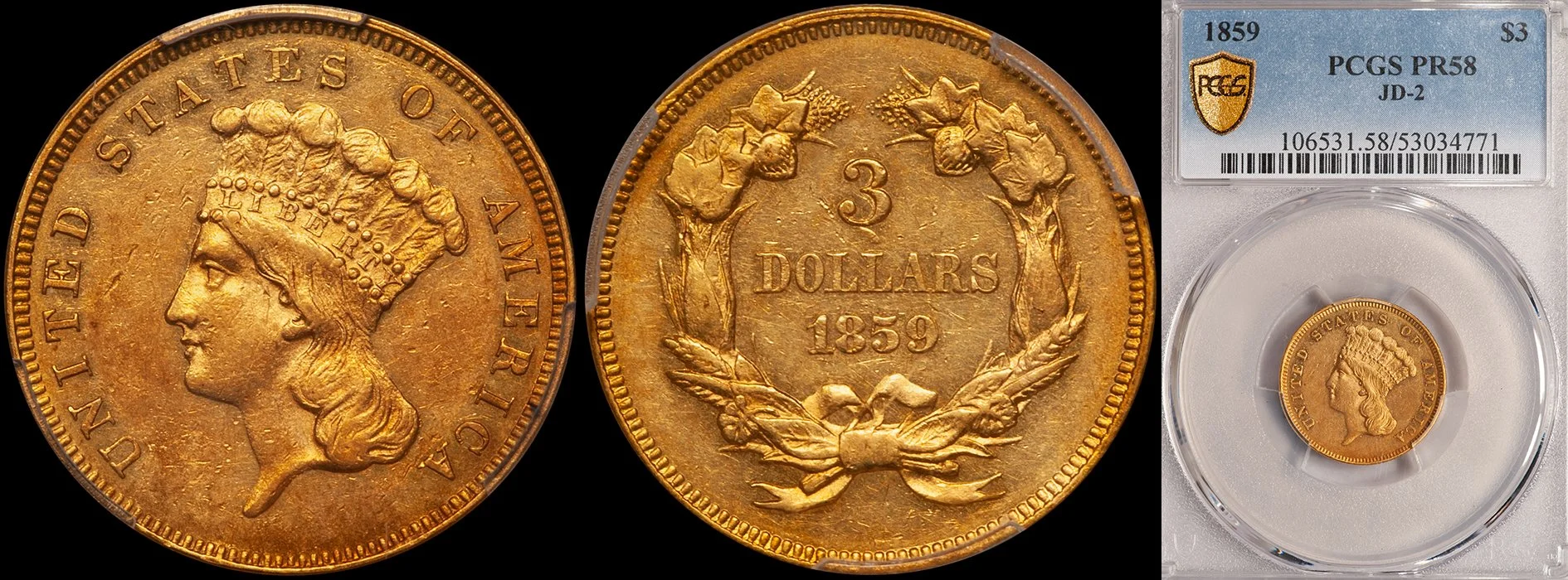 JUST ADDED - $3.00 - 1859 PCGS PR58