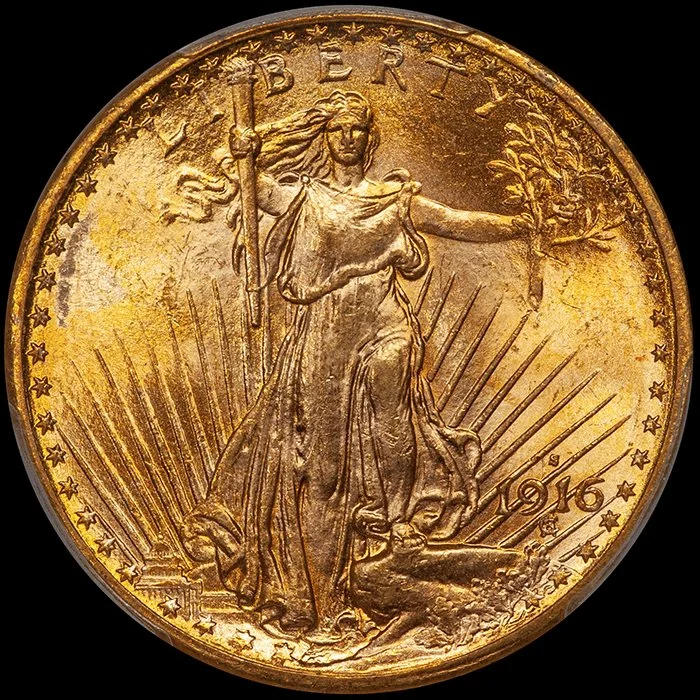Double Eagle. 1916-S San Francisco $20 gold coin. PCGS MS65.