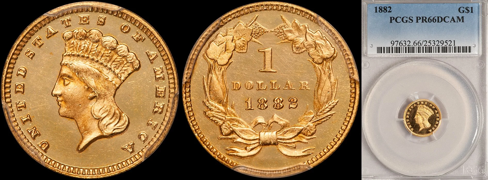 Gold Dollar. 1882 $1 gold coin. PCGS PR66DCAM.