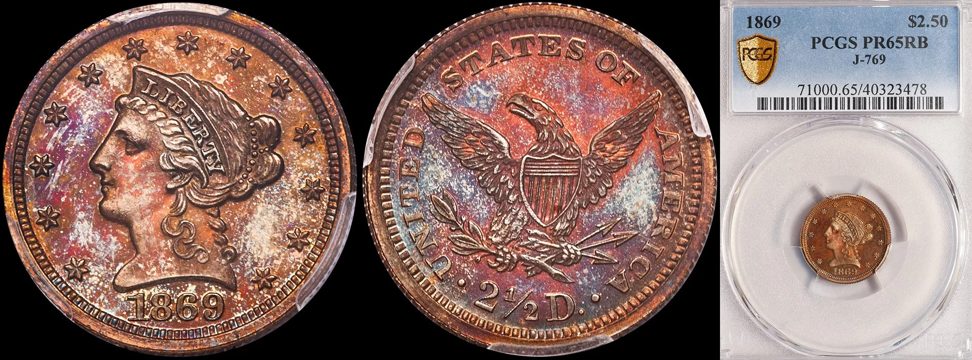 Quarter Eagle. Pattern. 1869 J-769 $2.50 coin. PCGS PR65RB.