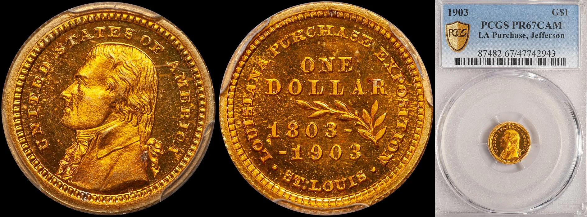 JUST ADDED - $1.00 - 1903 LA Purchase, Jefferson, PCGS PR67CAM