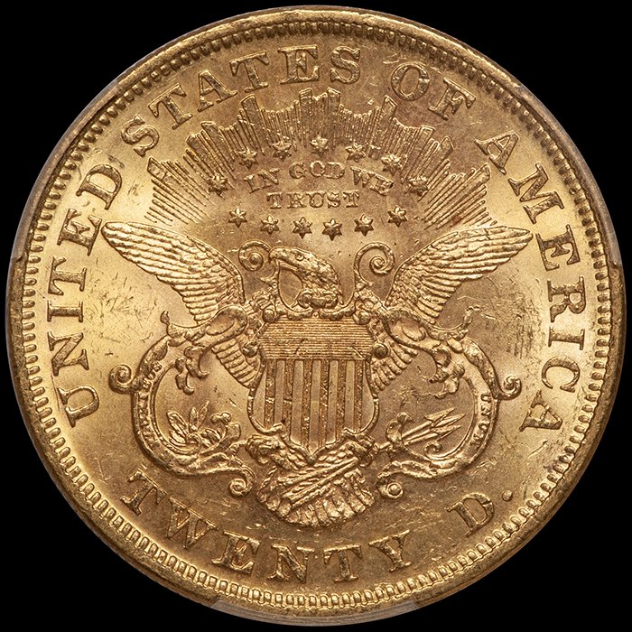 Double Eagle. 1872 $20 gold coin. PCGS MS61. Ex Fairmont.
