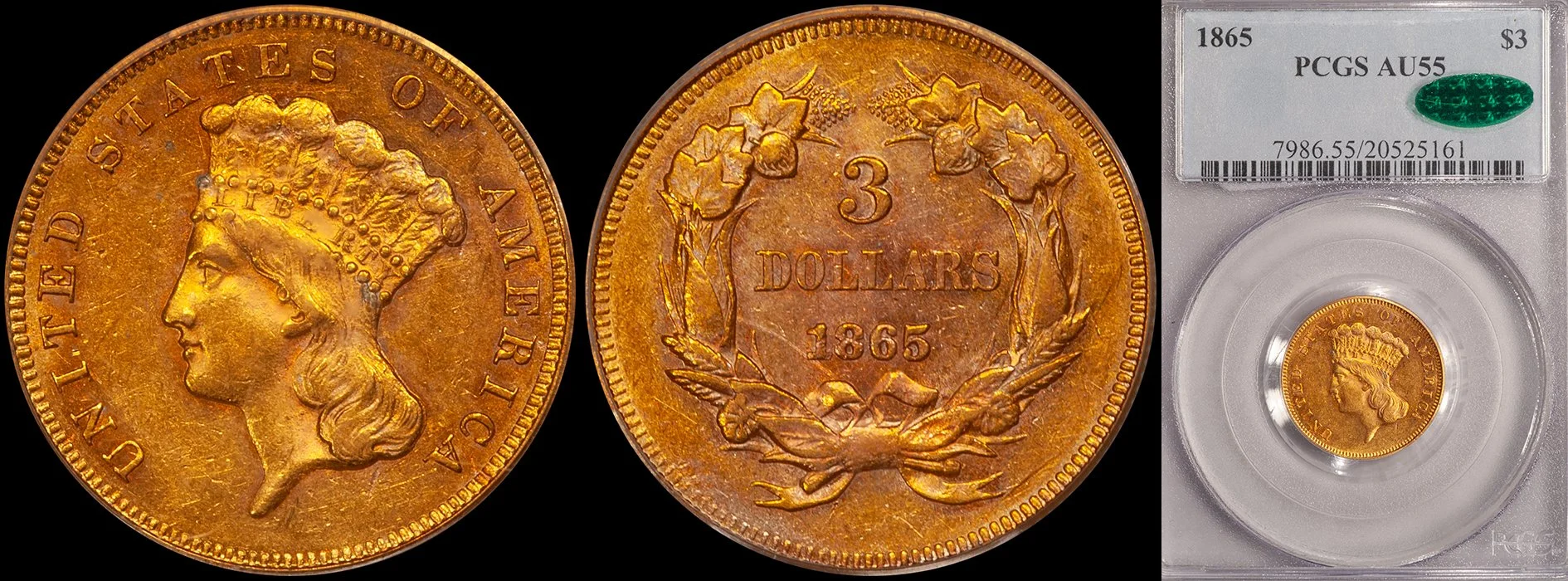ON HOLD - $3.00 - 1865 PCGS AU55 CAC