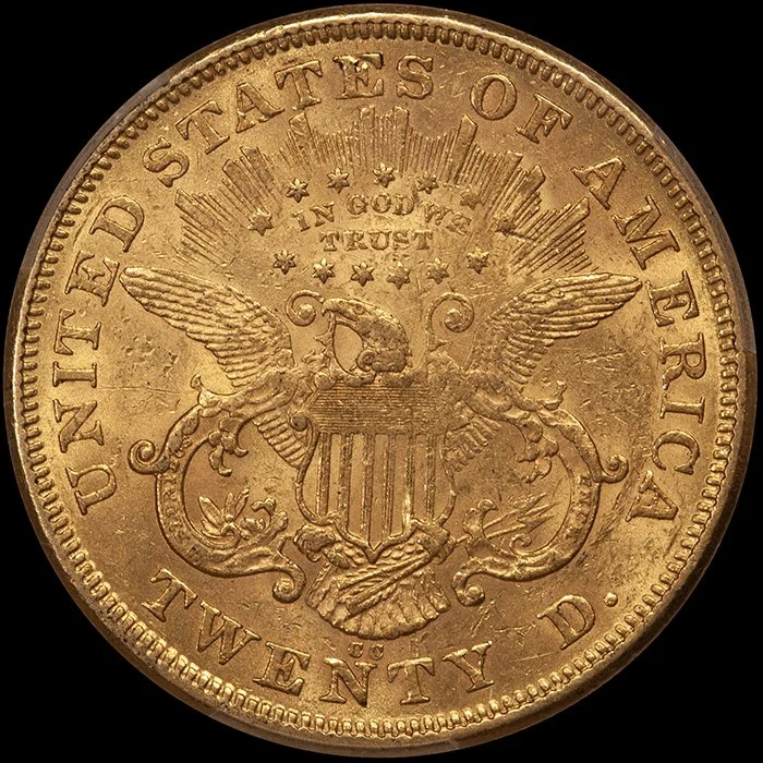 Double Eagle. 1872-CC Carson City $20 gold coin. PCGS AU58.