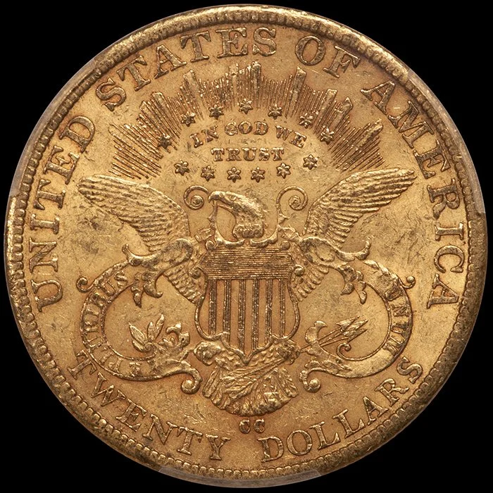 Double Eagle. 1884-CC Carson City $20 gold coin. PCGS AU58 CAC.
