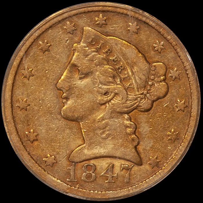 Half Eagle. 1847-O New Orleans $5 gold coin. PCGS VF25.